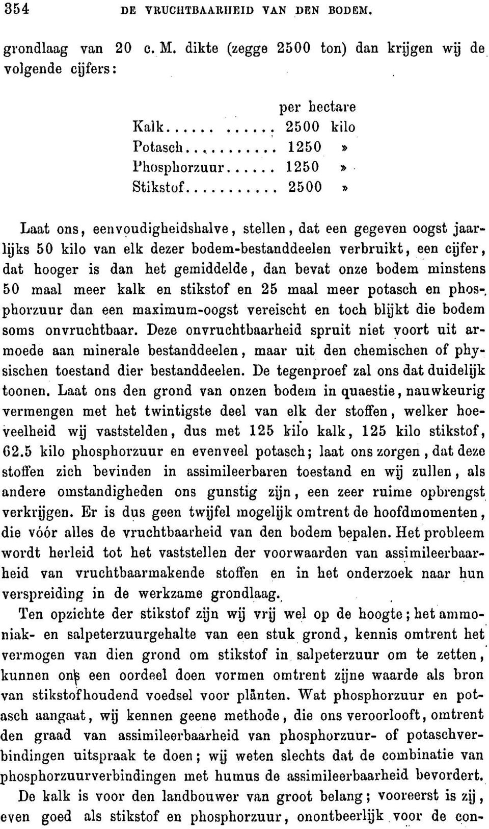 hooger is dan het gemiddelde dan bevat onze bodem minstens 50 maal meer kalk en stikstof en 25 maal meer potasch en phosphorzuur dan een maximum-oogst vereischt en toch blijkt die bodem soms