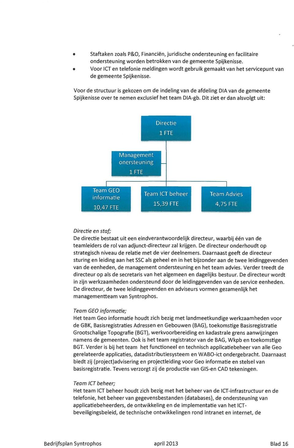 Voor de structuur is gekozen om de indeling van de afdeling DIA van de gemeente Spijkenisse over te nemen exclusief het team DIA-gb.