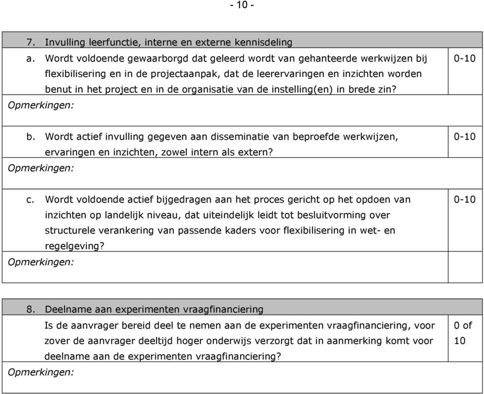 organisatie van de instelling(en) in brede zin? b. Wordt actief invulling gegeven aan disseminatie van beproefde werkwijzen, ervaringen en inzichten, zowel intern als extern? c.