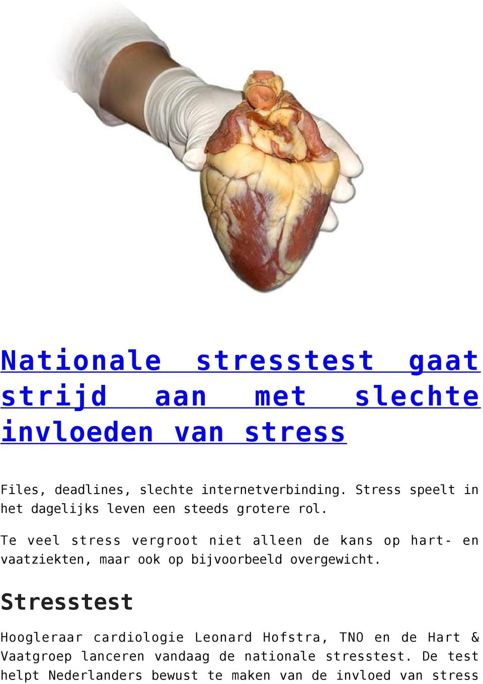 Te veel stress vergroot niet alleen de kans op hart- en vaatziekten, maar ook op bijvoorbeeld overgewicht.