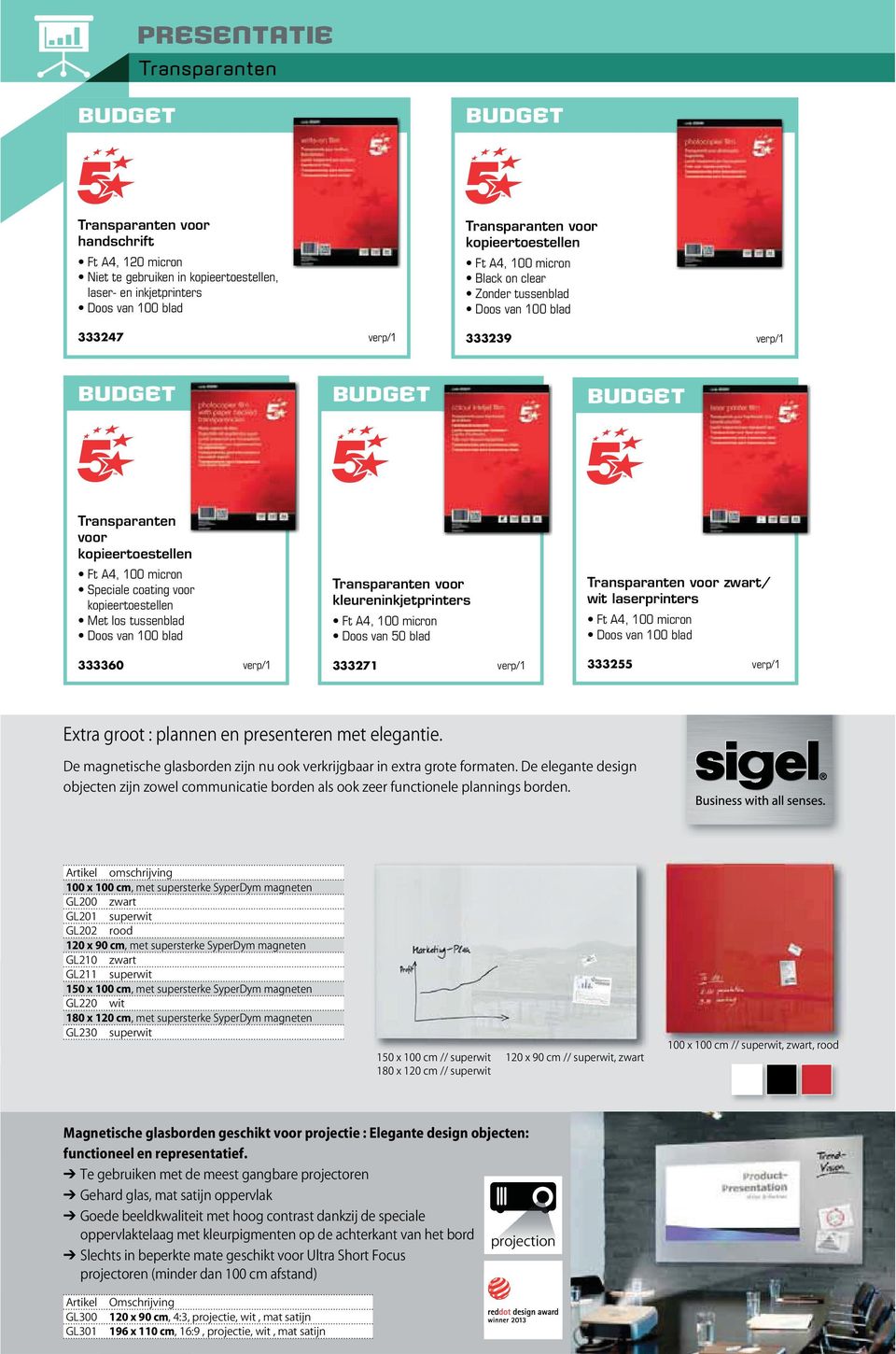 kopieertoestellen Met los tussenblad Doos van 0 blad 333360 Transparanten voor kleureninkjetprinters Ft A4, 0 micron Doos van 50 blad 333271 Transparanten voor zwart/ wit laserprinters Ft A4, 0