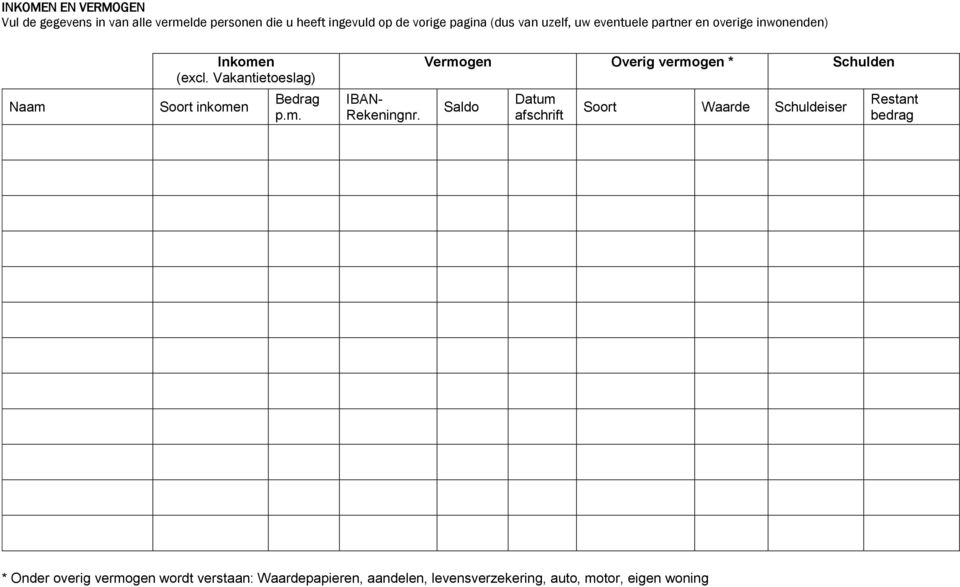 Vakantietoeslag) Soort inkomen Bedrag p.m. IBAN- Rekeningnr.