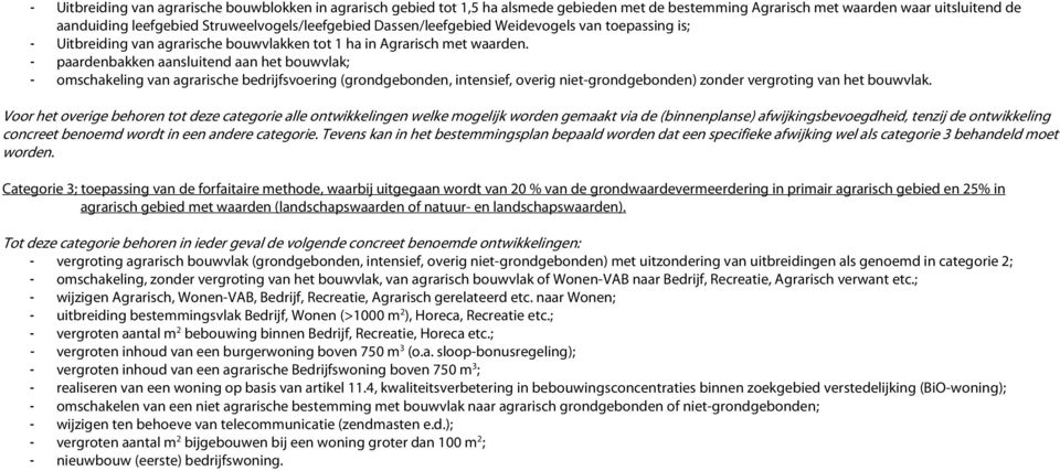 - paardenbakken aansluitend aan het bouwvlak; - omschakeling van agrarische bedrijfsvoering (grondgebonden, intensief, overig niet-grondgebonden) zonder vergroting van het bouwvlak.