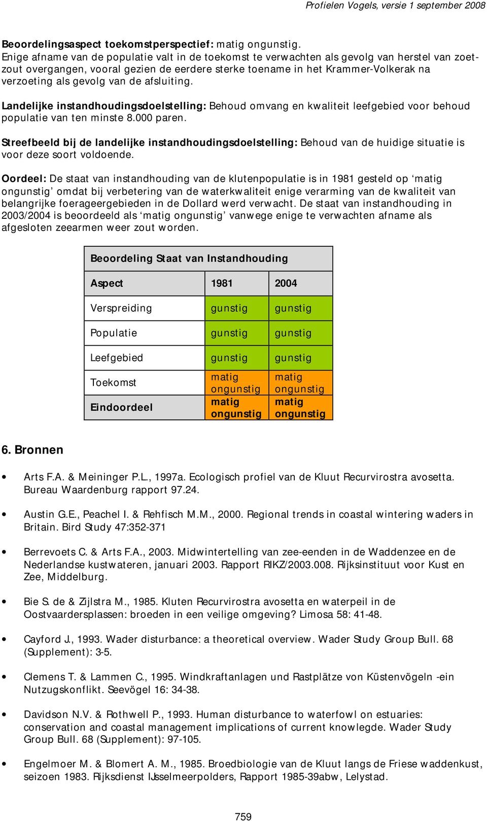 gevolg van de afsluiting. Landelijke instandhoudingsdoelstelling: Behoud omvang en kwaliteit leefgebied voor behoud populatie van ten minste 8.000 paren.