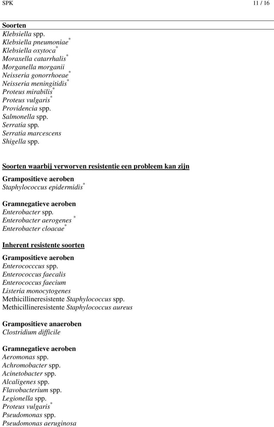 Salmonella spp. Serratia spp. Serratia marcescens Shigella spp.