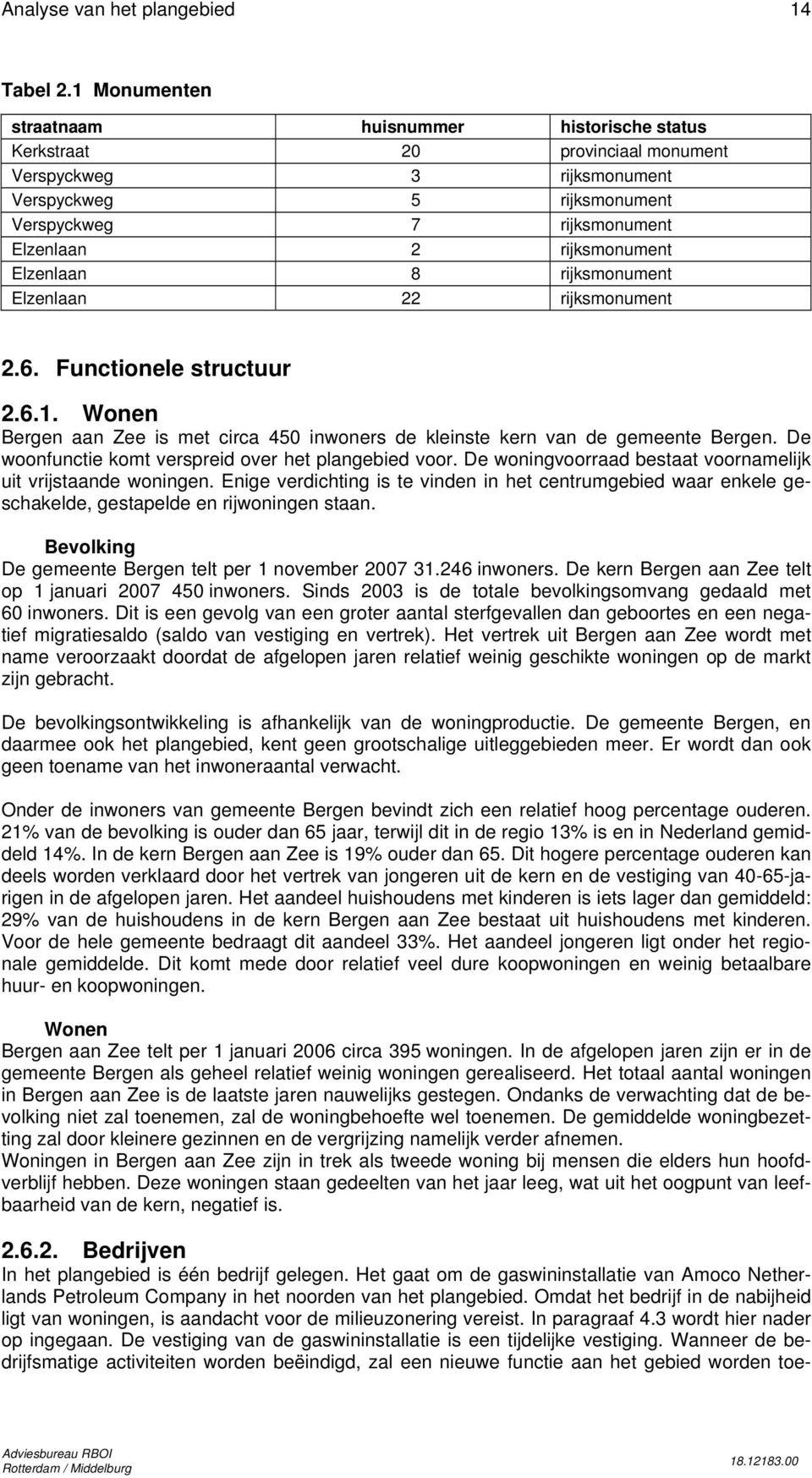 Elzenlaan 8 rijksmonument Elzenlaan 22 rijksmonument 2.6. Functionele structuur 2.6.1. Wonen Bergen aan Zee is met circa 450 inwoners de kleinste kern van de gemeente Bergen.