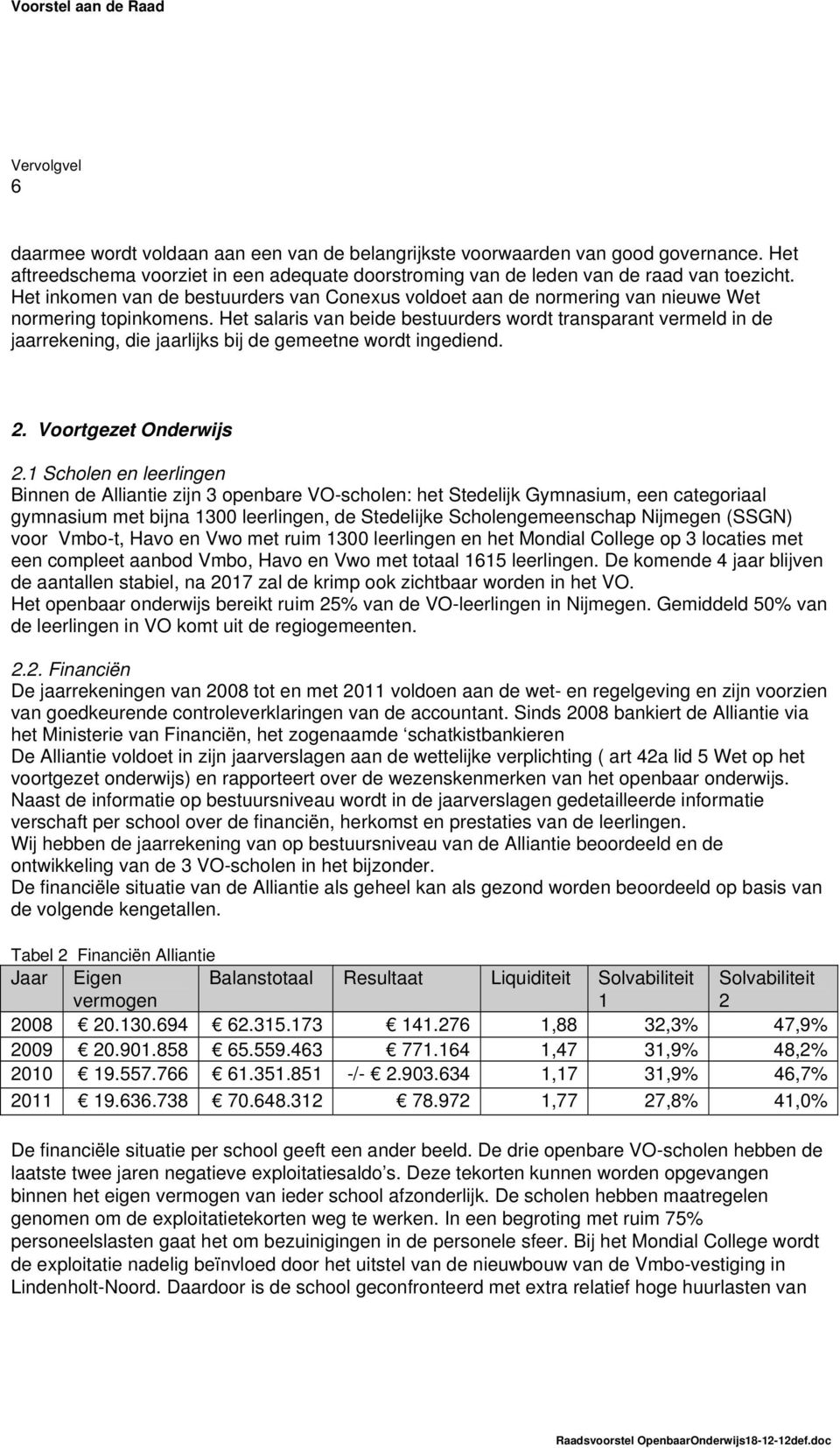 Het salaris van beide bestuurders wordt transparant vermeld in de jaarrekening, die jaarlijks bij de gemeetne wordt ingediend. 2. Voortgezet Onderwijs 2.