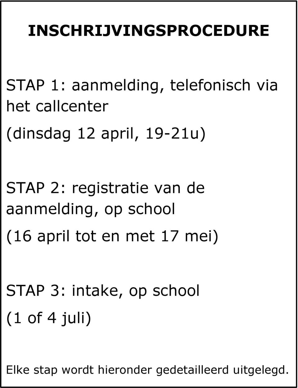 aanmelding, op school (16 april tot en met 17 mei) STAP 3: intake,