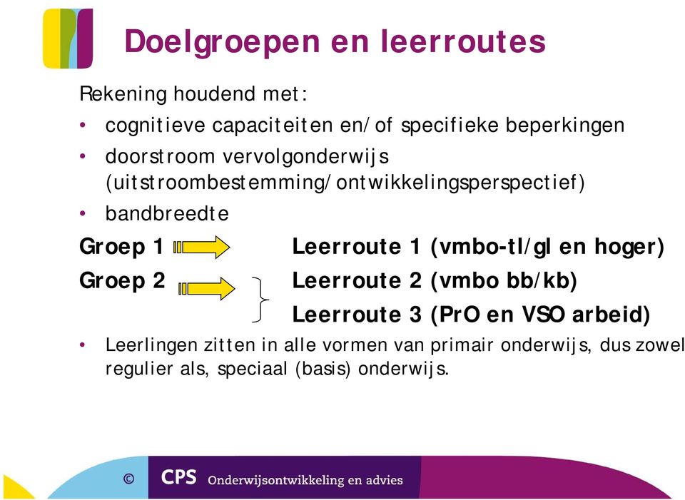 2 Leerroute 1 (vmbo-tl/gl en hoger) Leerroute 2 (vmbo bb/kb) Leerroute 3 (PrO en VSO arbeid)