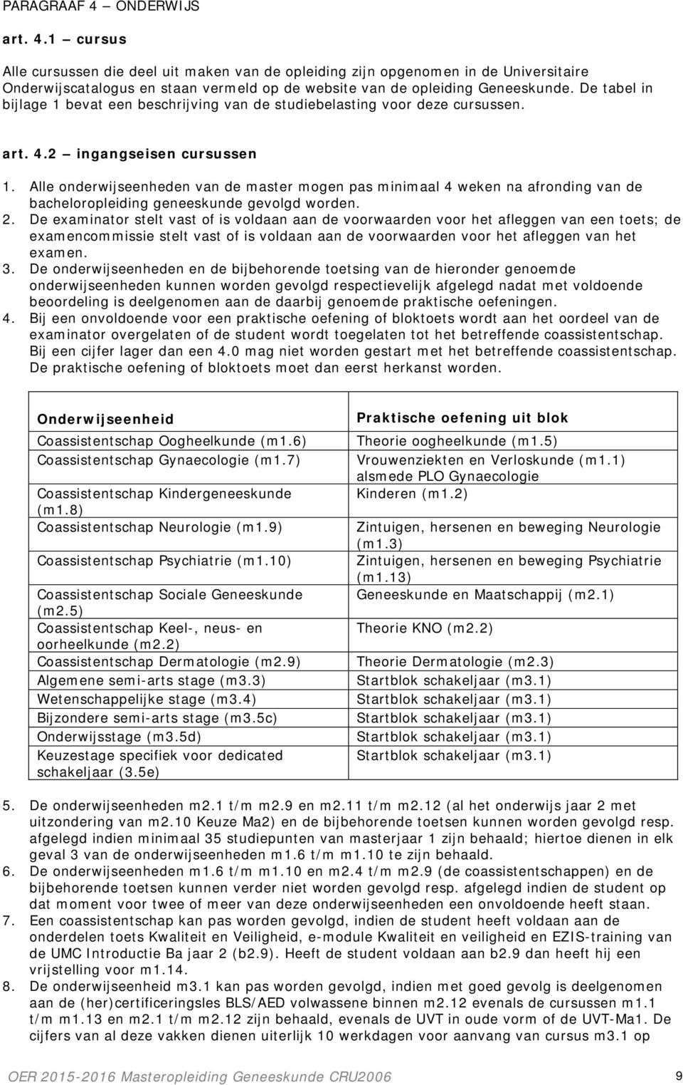 Alle onderwijseenheden van de master mogen pas minimaal 4 weken na afronding van de bacheloropleiding geneeskunde gevolgd worden. 2.