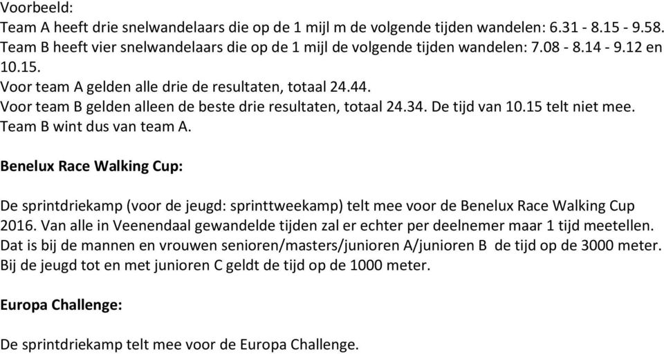 Benelux Race Walking Cup: De sprintdriekamp (voor de jeugd: sprinttweekamp) telt mee voor de Benelux Race Walking Cup 2016.