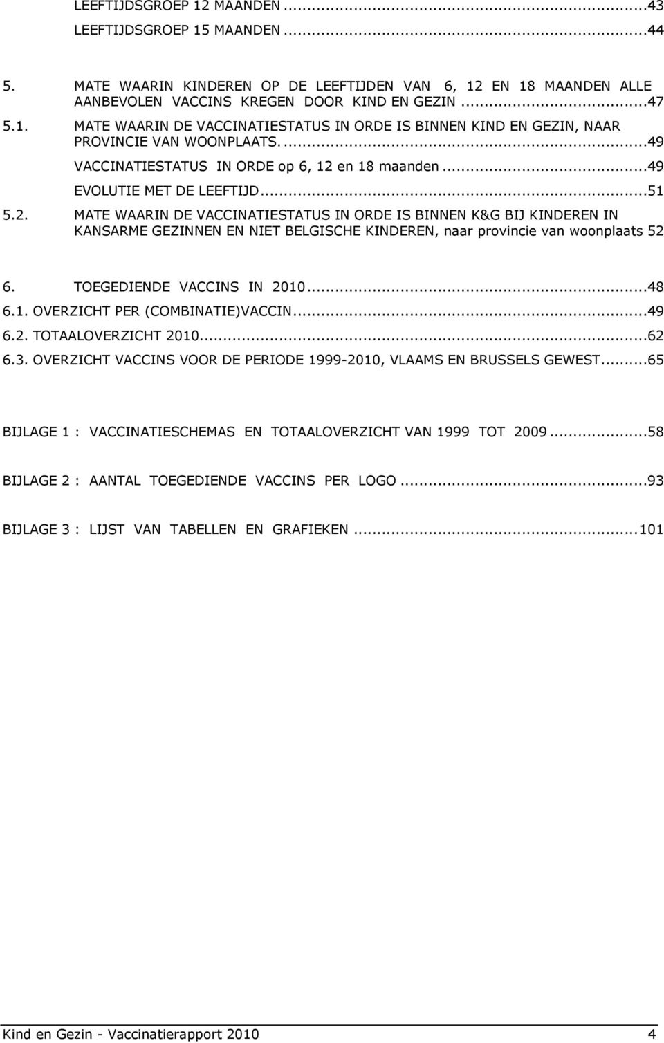 TOEGEDIENDE VACCINS IN 2010...48 6.1. OVERZICHT PER (COMBINATIE)VACCIN...49 6.2. TOTAALOVERZICHT 2010...62 6.3. OVERZICHT VACCINS VOOR DE PERIODE 1999-2010, VLAAMS EN BRUSSELS GEWEST.