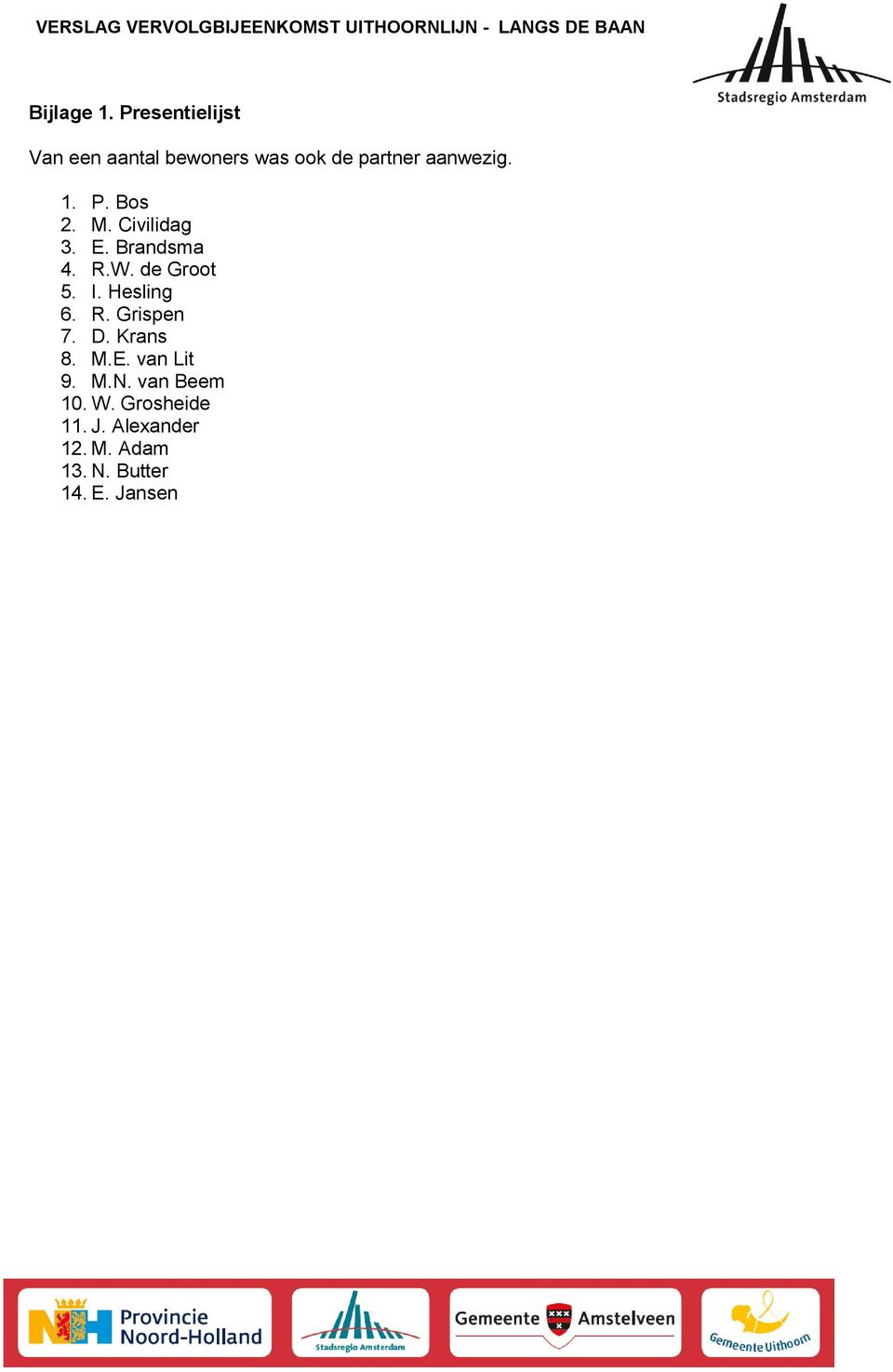 Bos 2. M. Civilidag 3. E. Brandsma 4. R.W. de Groot 5. I. Hesling 6. R. Grispen 7.