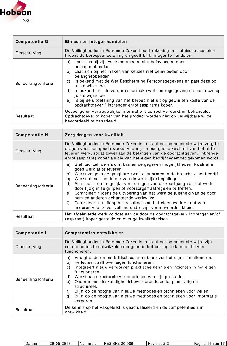 b) Laat zich bij het maken van keuzes niet beïnvloeden door belanghebbenden c) Is bekend met de Wet Bescherming Persoonsgegevens en past deze op juiste wijze toe.