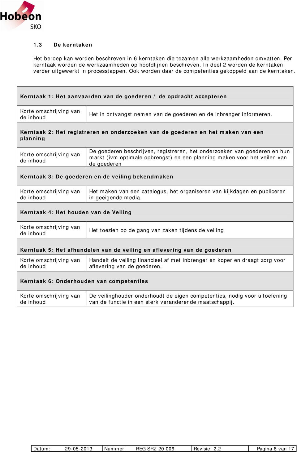 Kerntaak 1: Het aanvaarden van de goederen / de opdracht accepteren Korte omschrijving van de inhoud Het in ontvangst nemen van de goederen en de inbrenger informeren.