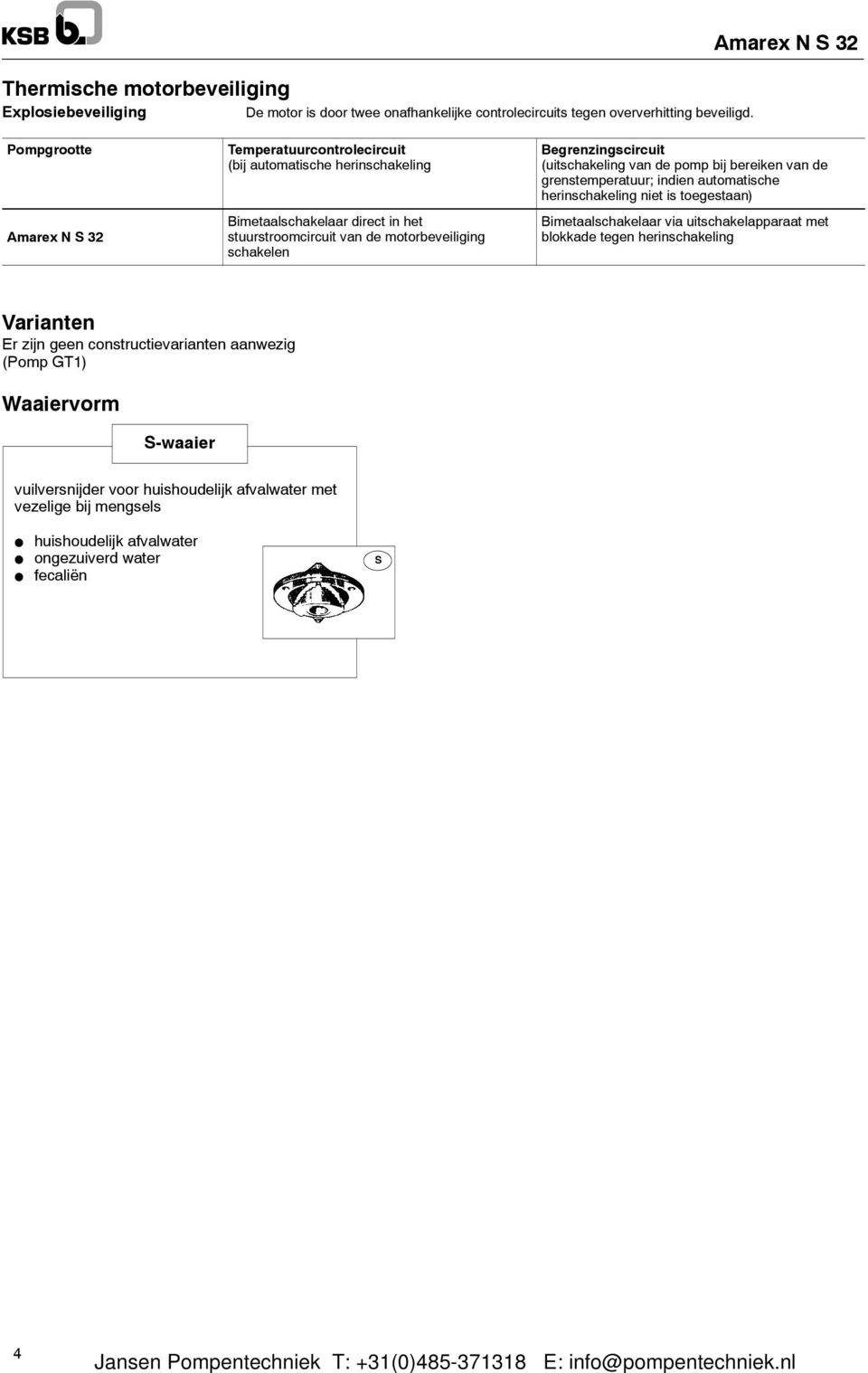 Begrenzingscircuit (uitschakeling van de pomp bij bereiken van de grenstemperatuur; indien automatische herinschakeling niet is toegestaan) Bimetaalschakelaar via uitschakelapparaat met