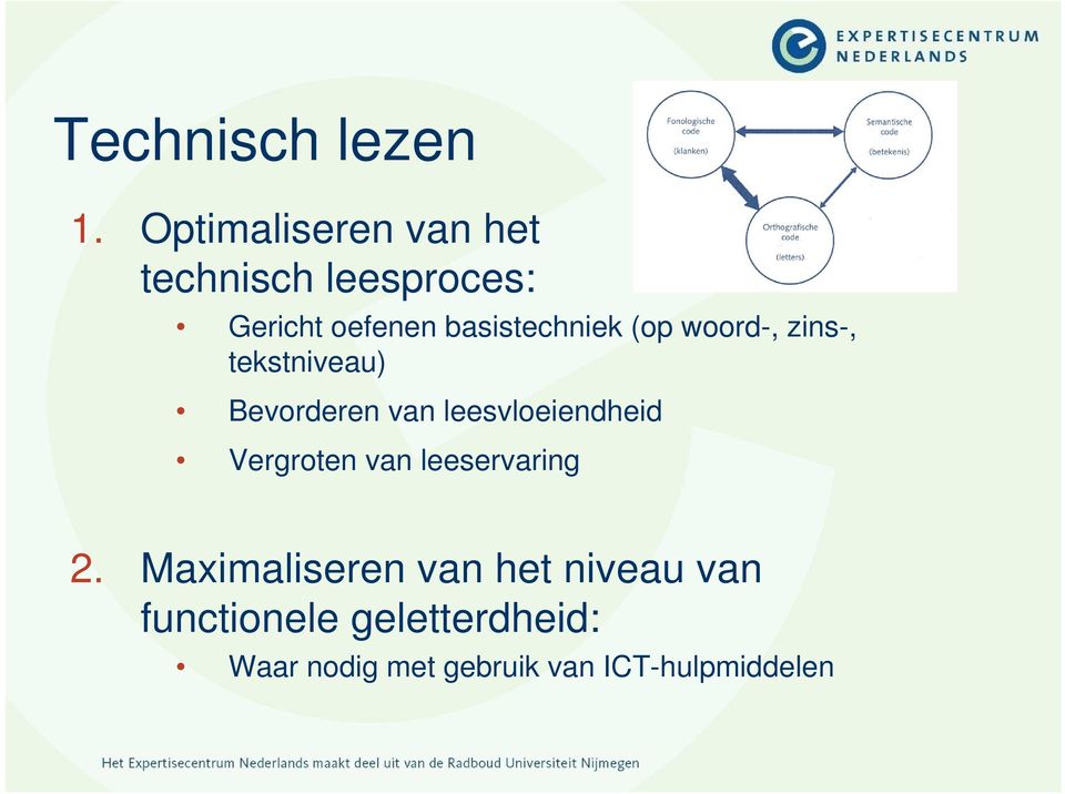 basistechniek (op woord-, zins-, tekstniveau) Bevorderen van