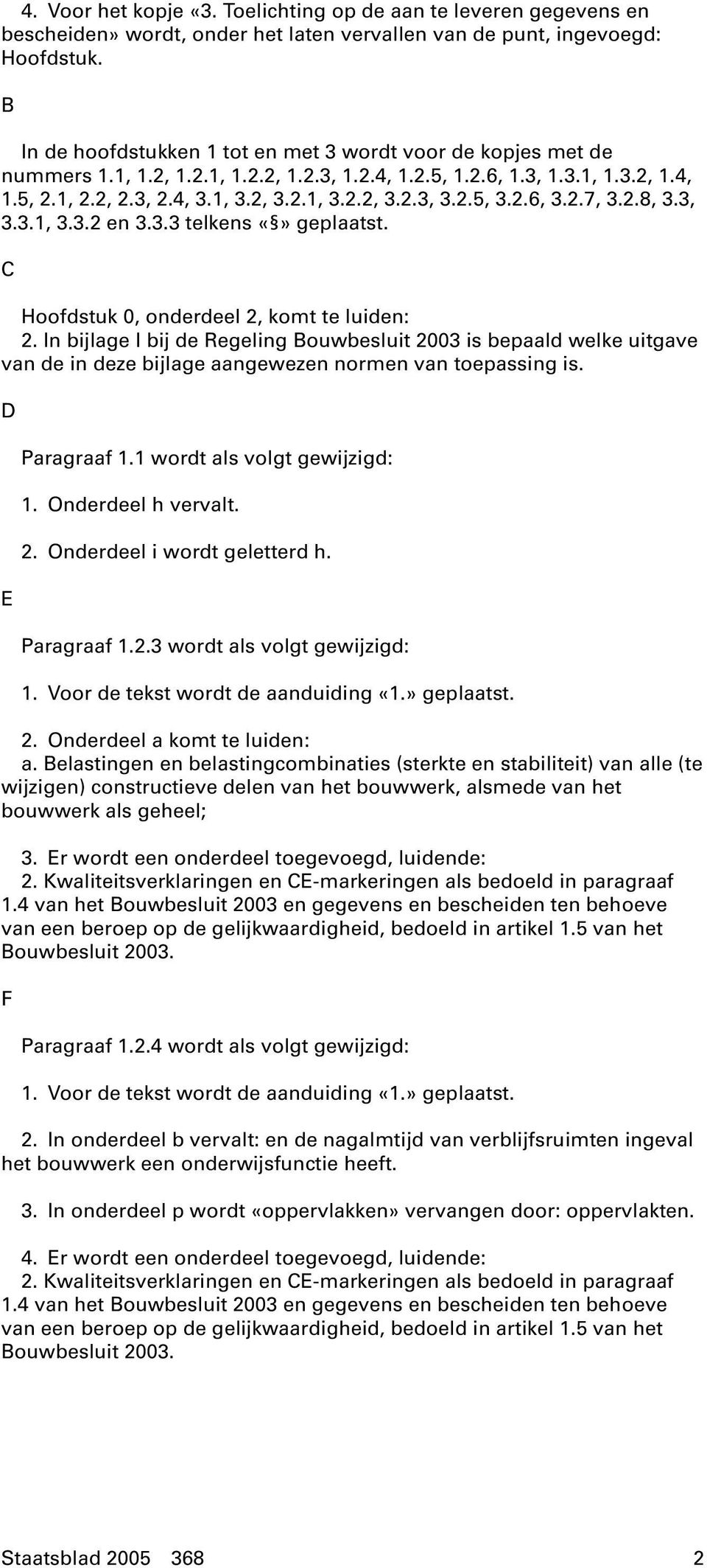 2.5, 3.2.6, 3.2.7, 3.2.8, 3.3, 3.3.1, 3.3.2 en 3.3.3 telkens geplaatst. C Hoofdstuk 0, onderdeel 2, komt te luiden: 2.