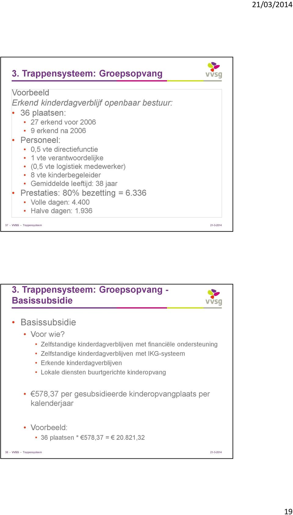 936 37 - VVSG - Trappensysteem 3. Trappensysteem: Groepsopvang - Basissubsidie Basissubsidie Voor wie?