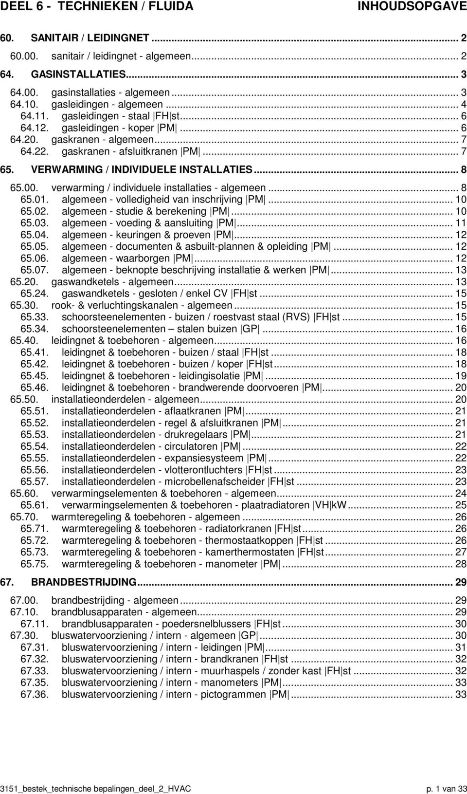 VERWARMING / INDIVIDUELE INSTALLATIES... 8 65.00. verwarming / individuele installaties - algemeen... 8 65.01. algemeen - volledigheid van inschrijving PM... 10 65.02.