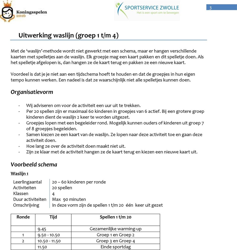 Voordeel is dat je je niet aan een tijdschema hoeft te houden en dat de groepjes in hun eigen tempo kunnen werken. Een nadeel is dat ze waarschijnlijk niet alle spelletjes kunnen doen.