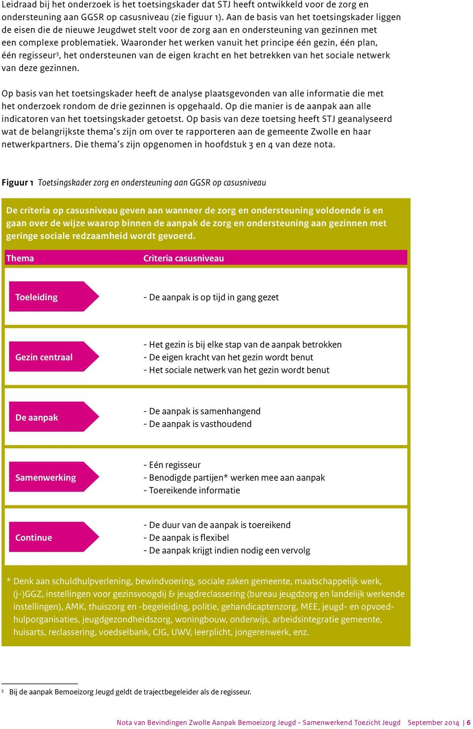 Waaronder het werken vanuit het principe één gezin, één plan, één regisseur 3, het ondersteunen van de eigen kracht en het betrekken van het sociale netwerk van deze gezinnen.