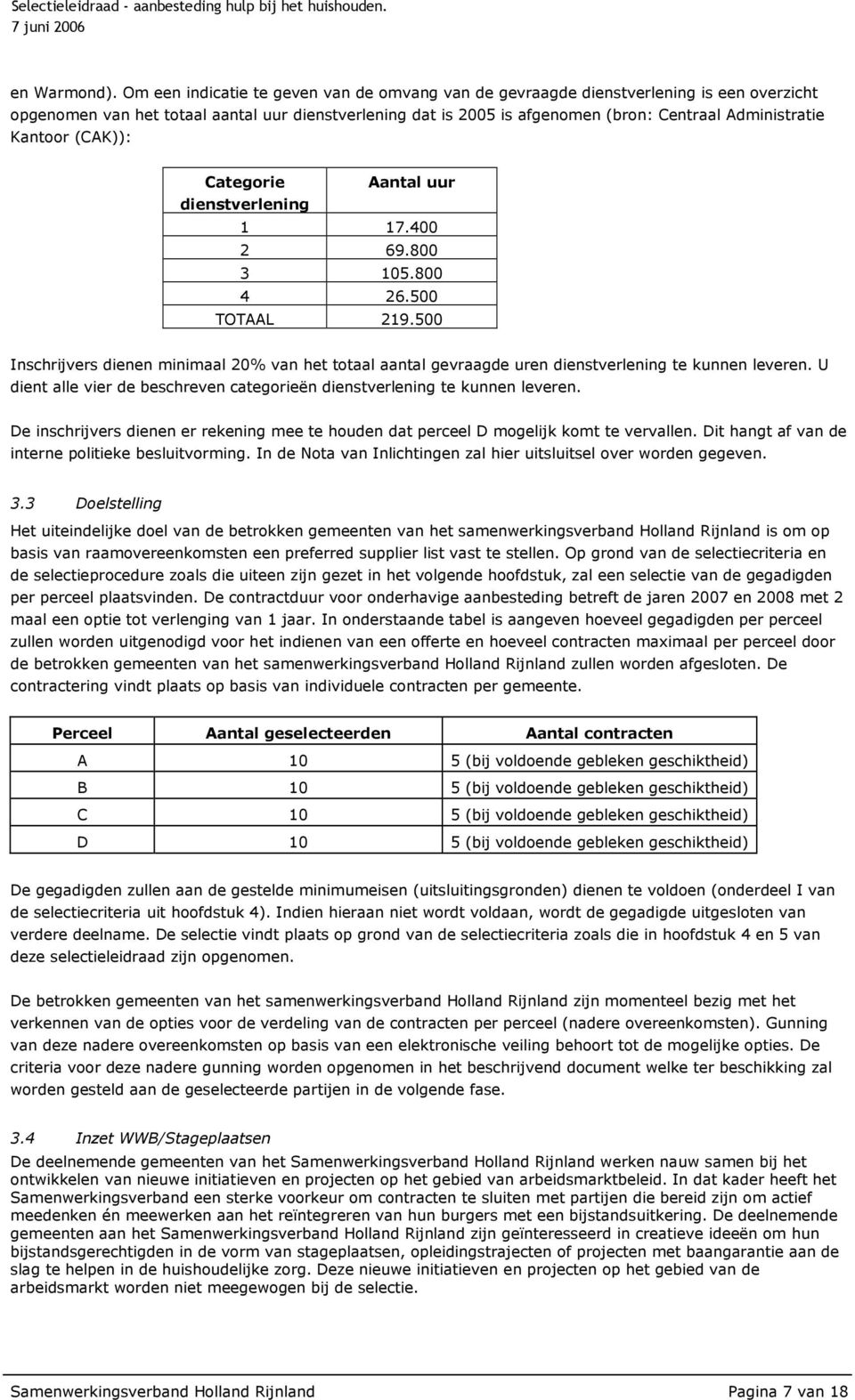 Kantoor (CAK)): Categorie Aantal uur dienstverlening 1 17.400 2 69.800 3 105.800 4 26.500 TOTAAL 219.