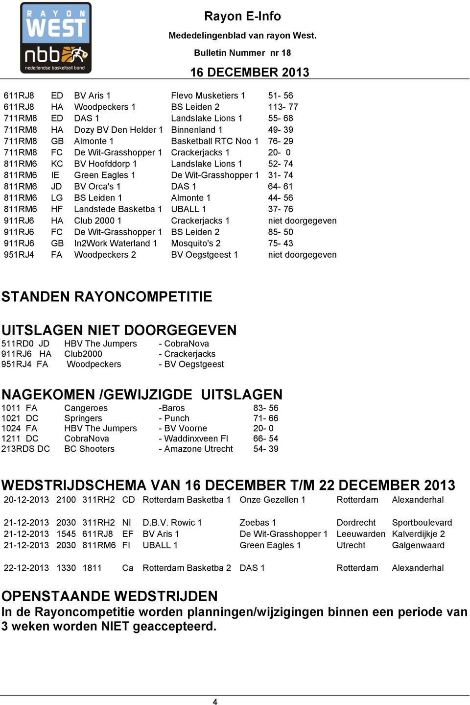 1 DAS 1 64-61 811RM6 LG BS Leiden 1 Almonte 1 44-56 811RM6 HF Landstede Basketba 1 UBALL 1 37-76 911RJ6 HA Club 2000 1 Crackerjacks 1 niet doorgegeven 911RJ6 FC De Wit-Grasshopper 1 BS Leiden 2 85-50