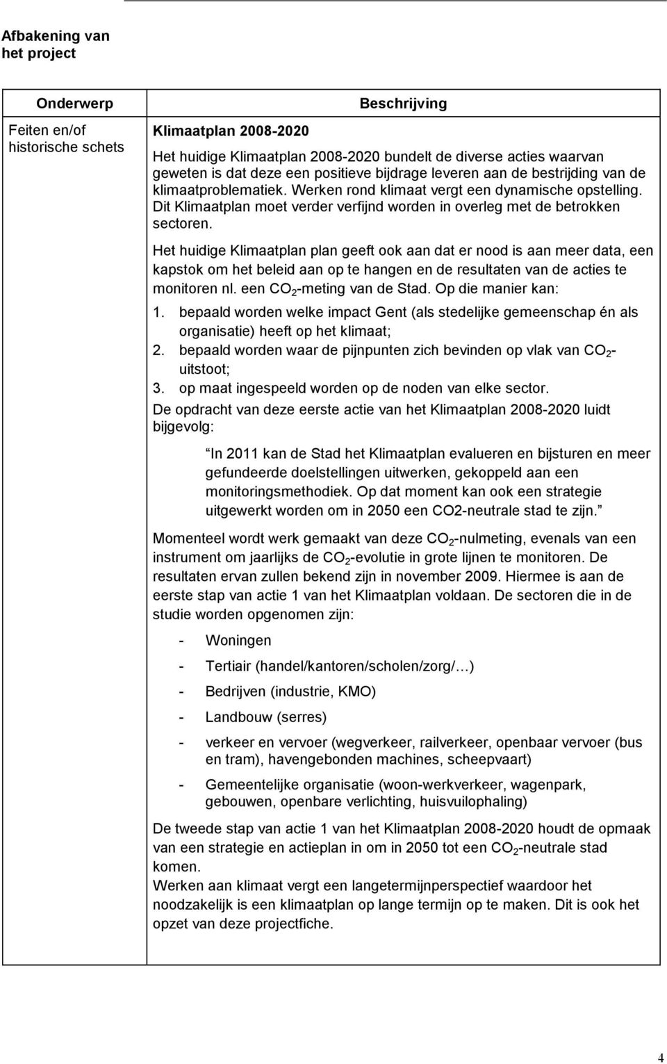 Het huidige Klimaatplan plan geeft k aan dat er nd is aan meer data, een kapstk m het beleid aan p te hangen en de resultaten van de acties te mnitren nl. een CO 2 -meting van de Stad.