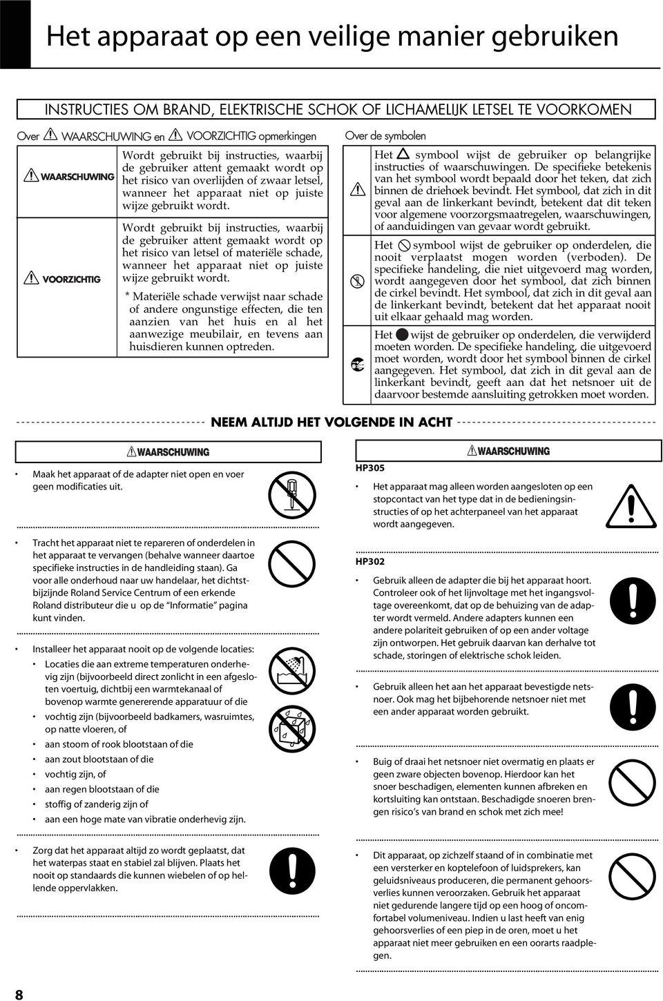 De specifieke betekenis WAARSCHUWING het risico van overlijden of zwaar letsel, van het symbool wordt bepaald door het teken, dat zich wanneer het apparaat niet op juiste binnen de driehoek bevindt.