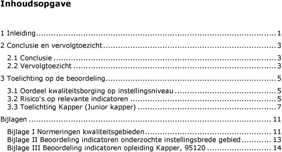 ..5 3.3 Toelichting Kapper (Junior kapper)...7 Bijlagen... 11 Bijlage I Normeringen kwaliteitsgebieden.