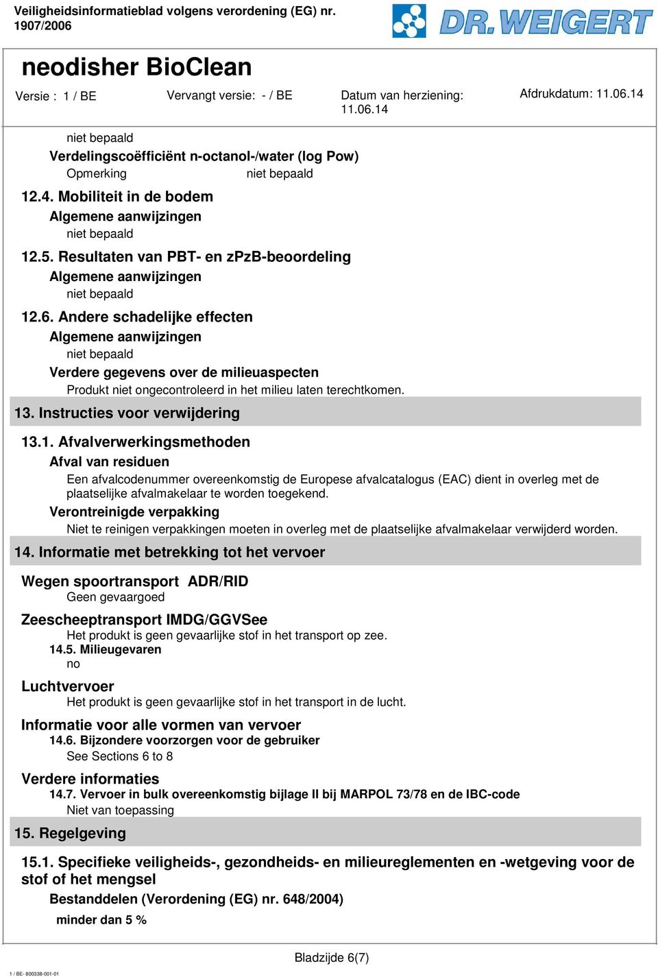 . Instructies voor verwijdering 13