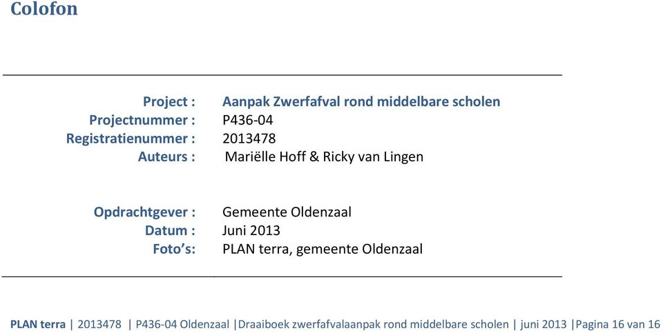 Datum : Foto s: Gemeente Oldenzaal Juni 2013 PLAN terra, gemeente Oldenzaal PLAN terra