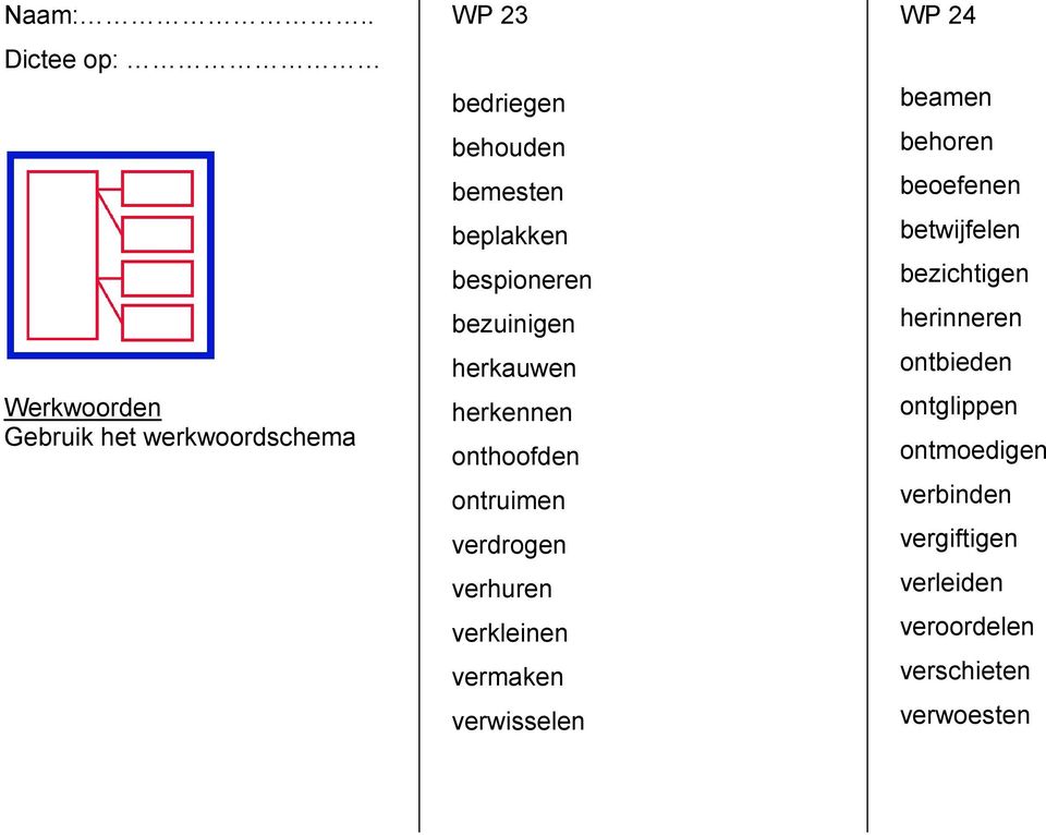 verkleinen vermaken verwisselen WP 24 beamen behoren beoefenen betwijfelen bezichtigen