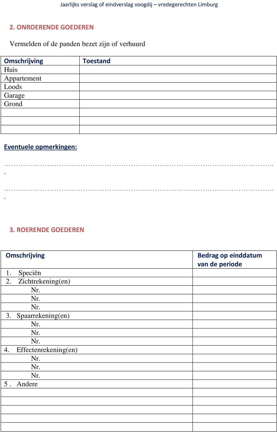 GOEDEREN Omschrijving 1 Speciën 2 Zichtrekening(en) Nr Nr Nr 3 Spaarrekening(en)