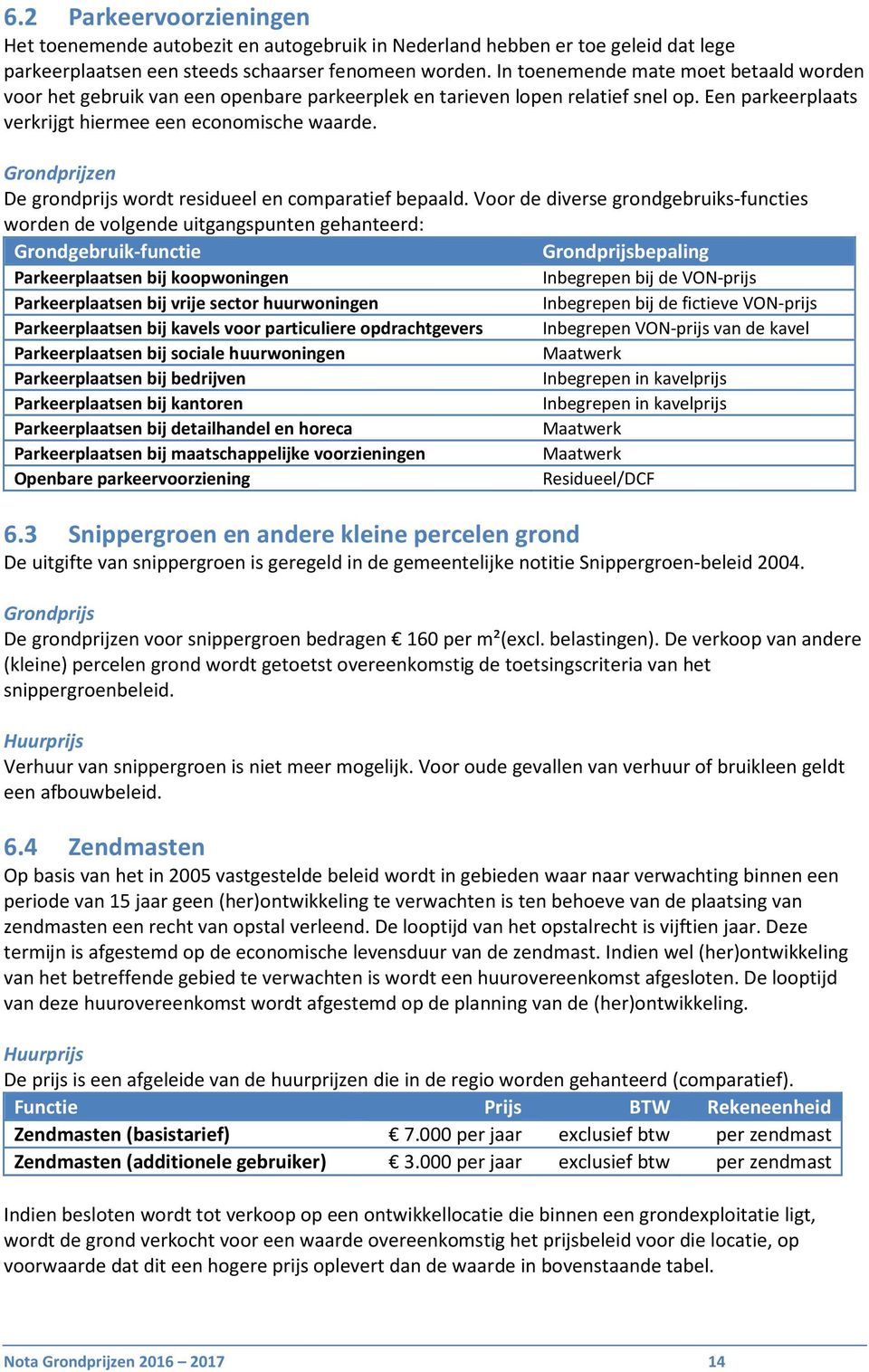Grondprijzen De grondprijs wordt residueel en comparatief bepaald.