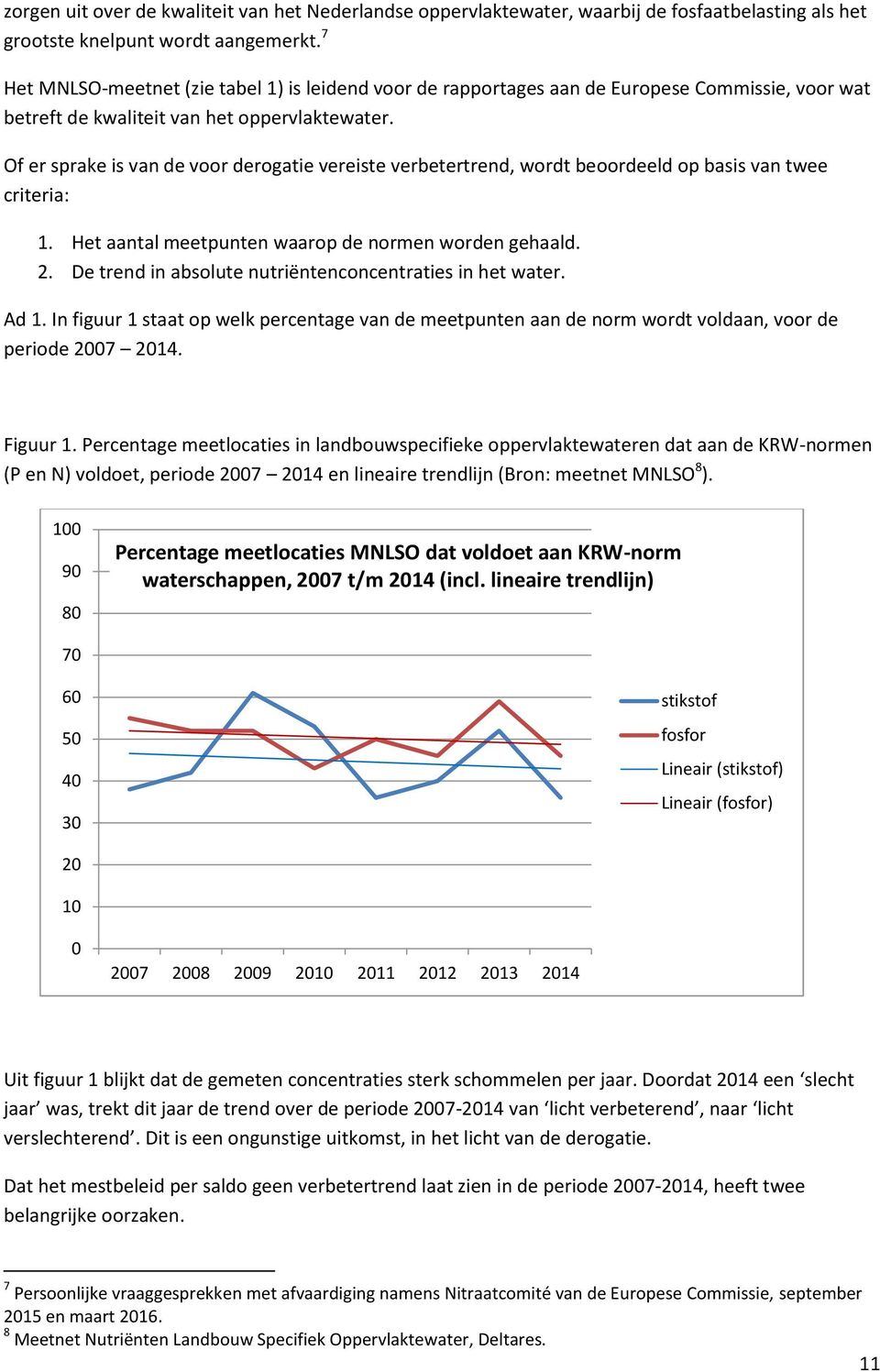 Of er sprake is van de voor derogatie vereiste verbetertrend, wordt beoordeeld op basis van twee criteria: 1. Het aantal meetpunten waarop de normen worden gehaald. 2.