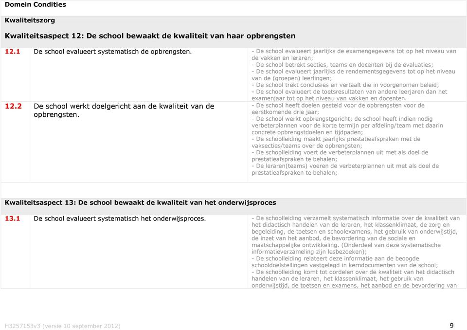 rendementsgegevens tot op het niveau van de (groepen) leerlingen; - De school trekt conclusies en vertaalt die in voorgenomen beleid; - De school evalueert de toetsresultaten van andere leerjaren dan