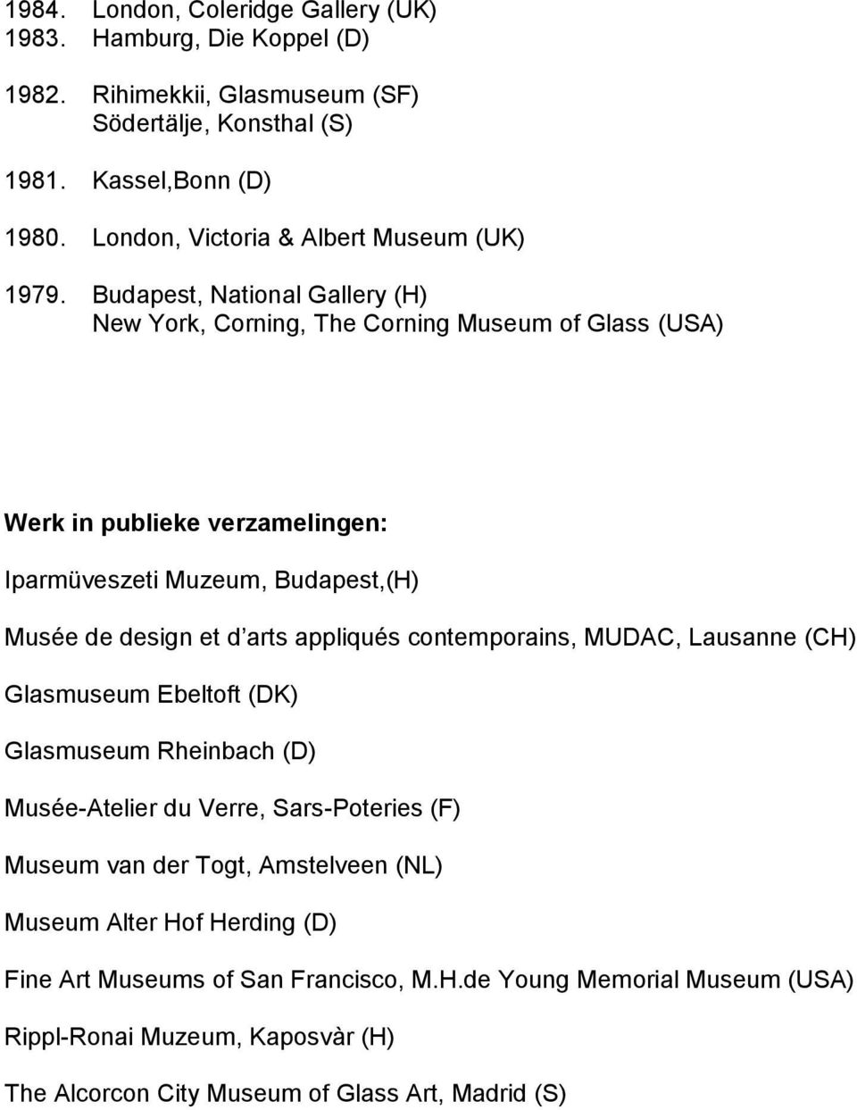 Budapest, National Gallery (H) New York, Corning, The Corning Museum of Glass (USA) Werk in publieke verzamelingen: Iparmüveszeti Muzeum, Budapest,(H) Musée de design et d arts