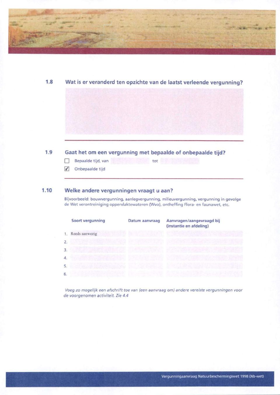 Bijvoorbeeld: bouwvergunning, aanlegvergunning, milieuvergunning, vergunning in gevolge de Wet verontreiniging oppervlaktewateren (Wvo), ontheffing Flora- en faunawet, etc.