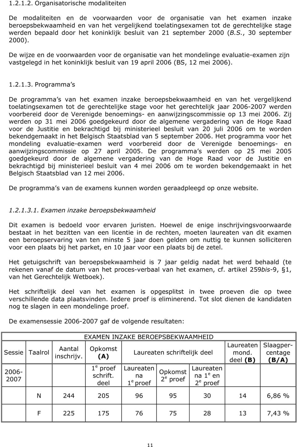 De wijze en de voorwaarden voor de organisatie van het mondelinge evaluatie-examen zijn vastgelegd in het koninklijk besluit van 19 april 2006 (BS, 12 mei 2006). 1.2.1.3.