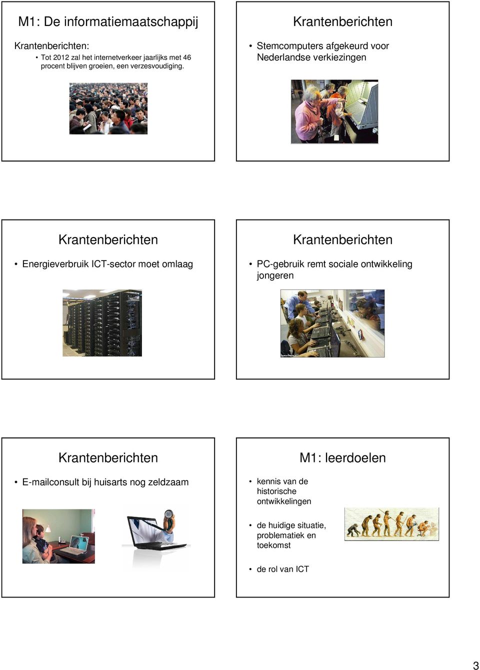 Krantenberichten Stemcomputers afgekeurd voor Nederlandse verkiezingen Krantenberichten Energieverbruik ICT-sector moet omlaag