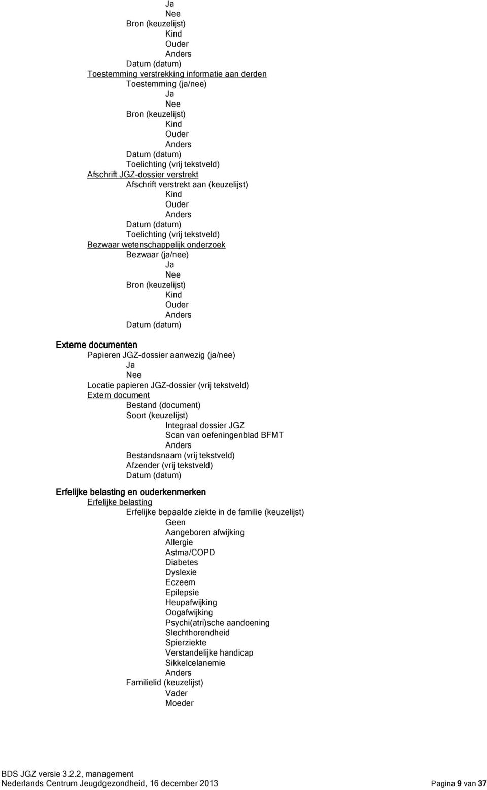 (datum) Externe documenten Papieren JGZdossier aanwezig (ja/nee) Locatie papieren JGZdossier (vrij tekstveld) Extern document Bestand (document) Soort (keuzelijst) Integraal dossier JGZ Scan van