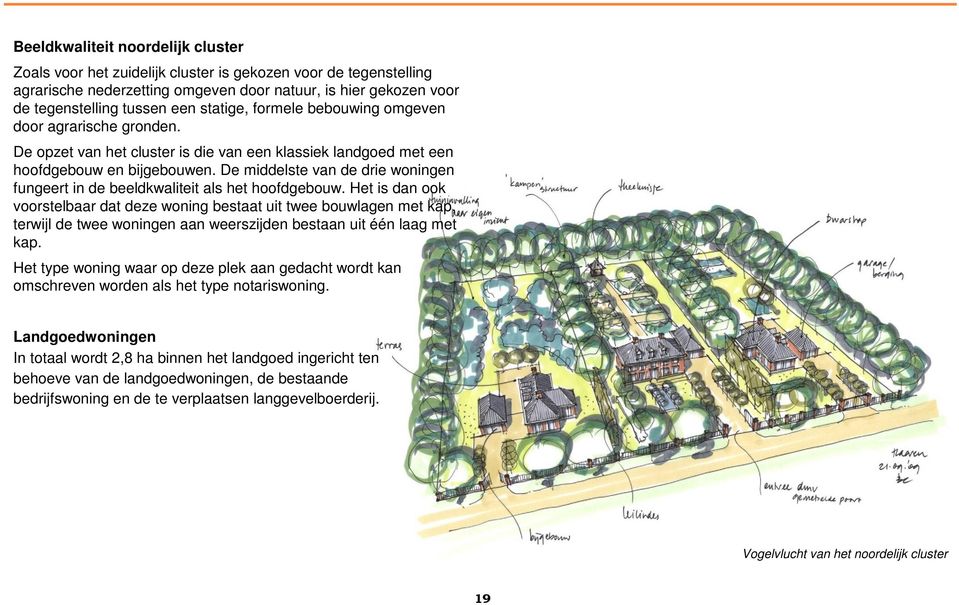 De middelste van de drie woningen fungeert in de beeldkwaliteit als het hoofdgebouw.