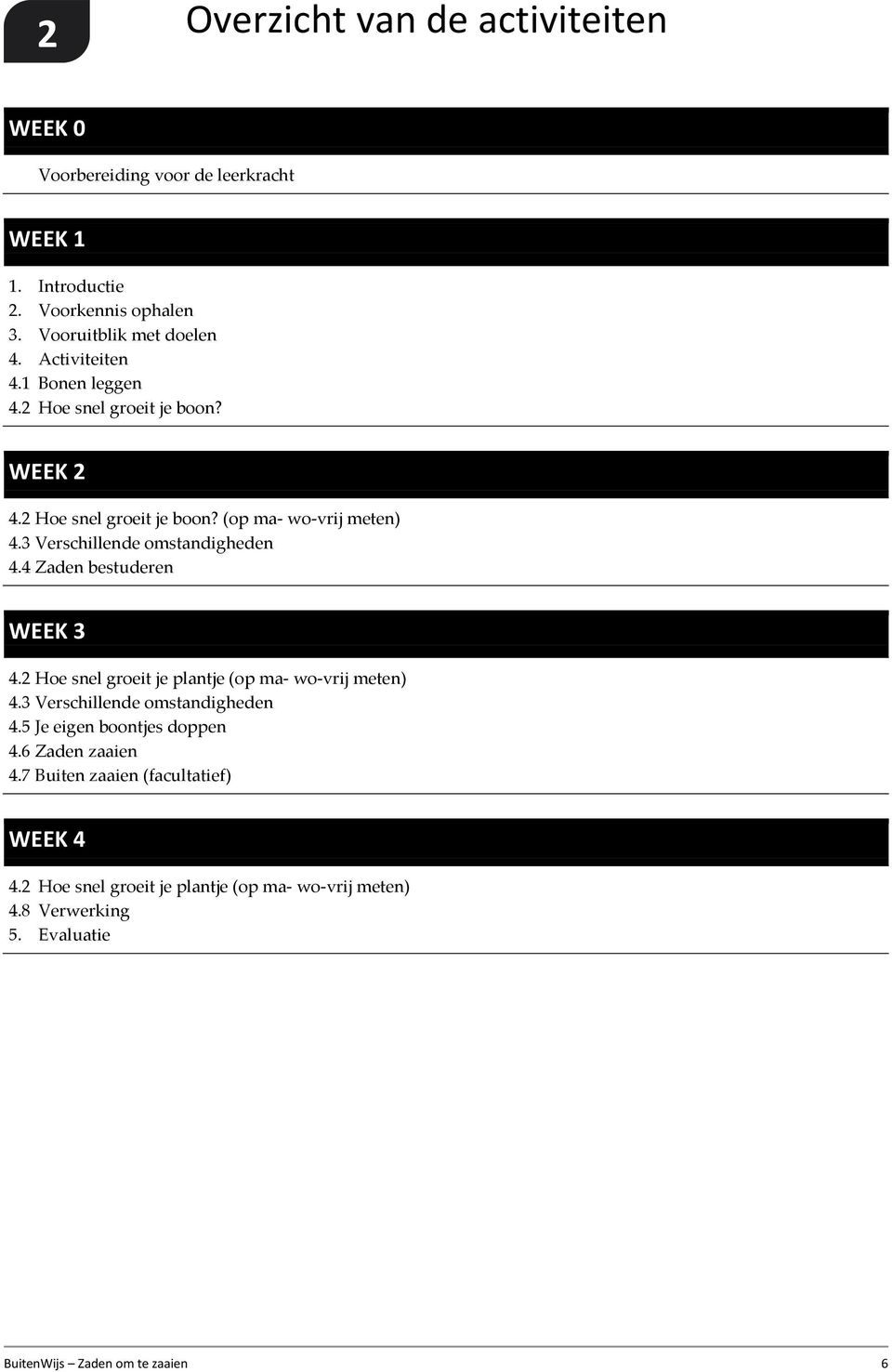 4 Zaden bestuderen WEEK 3 4.2 Hoe snel groeit je plantje (op ma- wo-vrij meten) 4.3 Verschillende omstandigheden 4.5 Je eigen boontjes doppen 4.