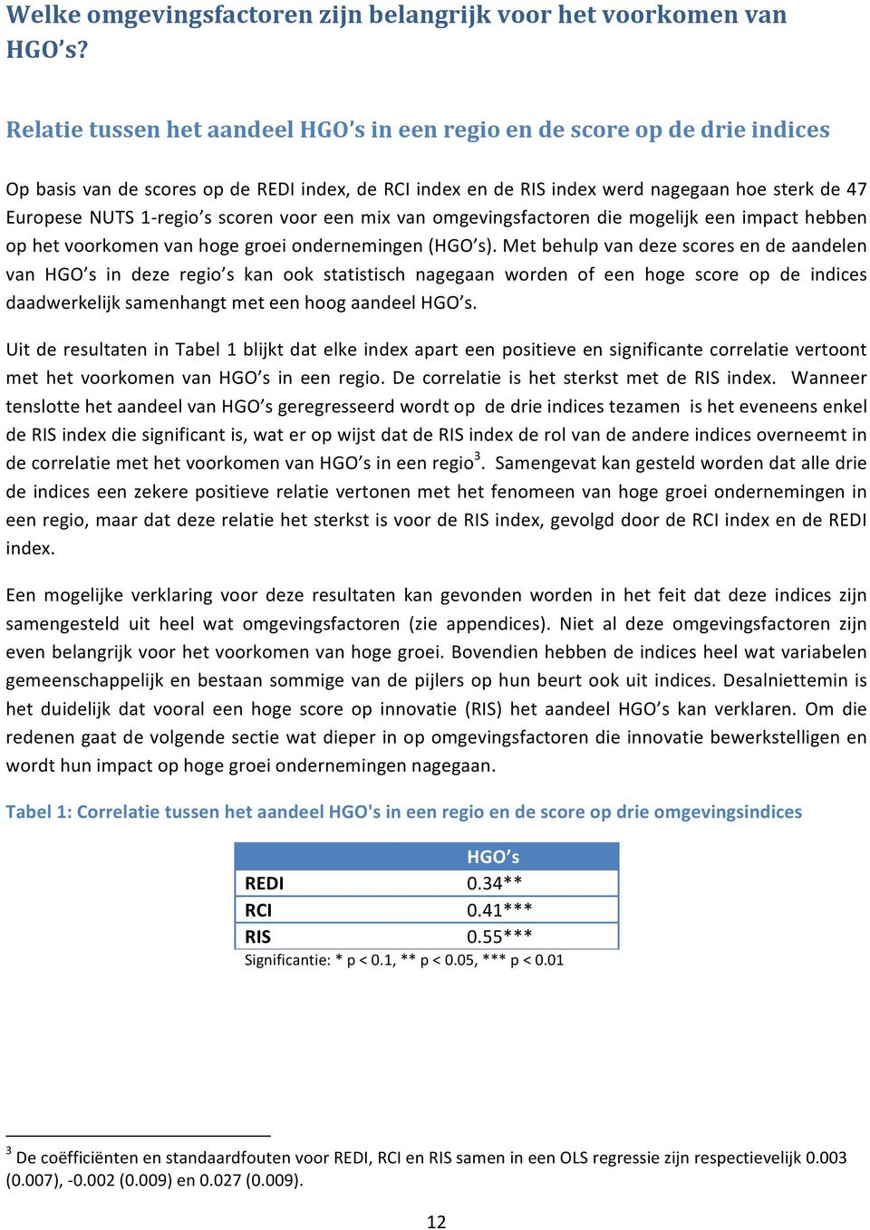 s scoren voor een mix van omgevingsfactoren die mogelijk een impact hebben op het voorkomen van hoge groei ondernemingen (HGO s).