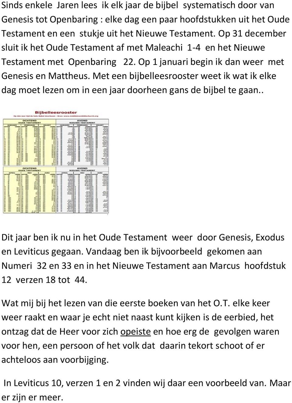 Met een bijbelleesrooster weet ik wat ik elke dag moet lezen om in een jaar doorheen gans de bijbel te gaan.. Dit jaar ben ik nu in het Oude Testament weer door Genesis, Exodus en Leviticus gegaan.