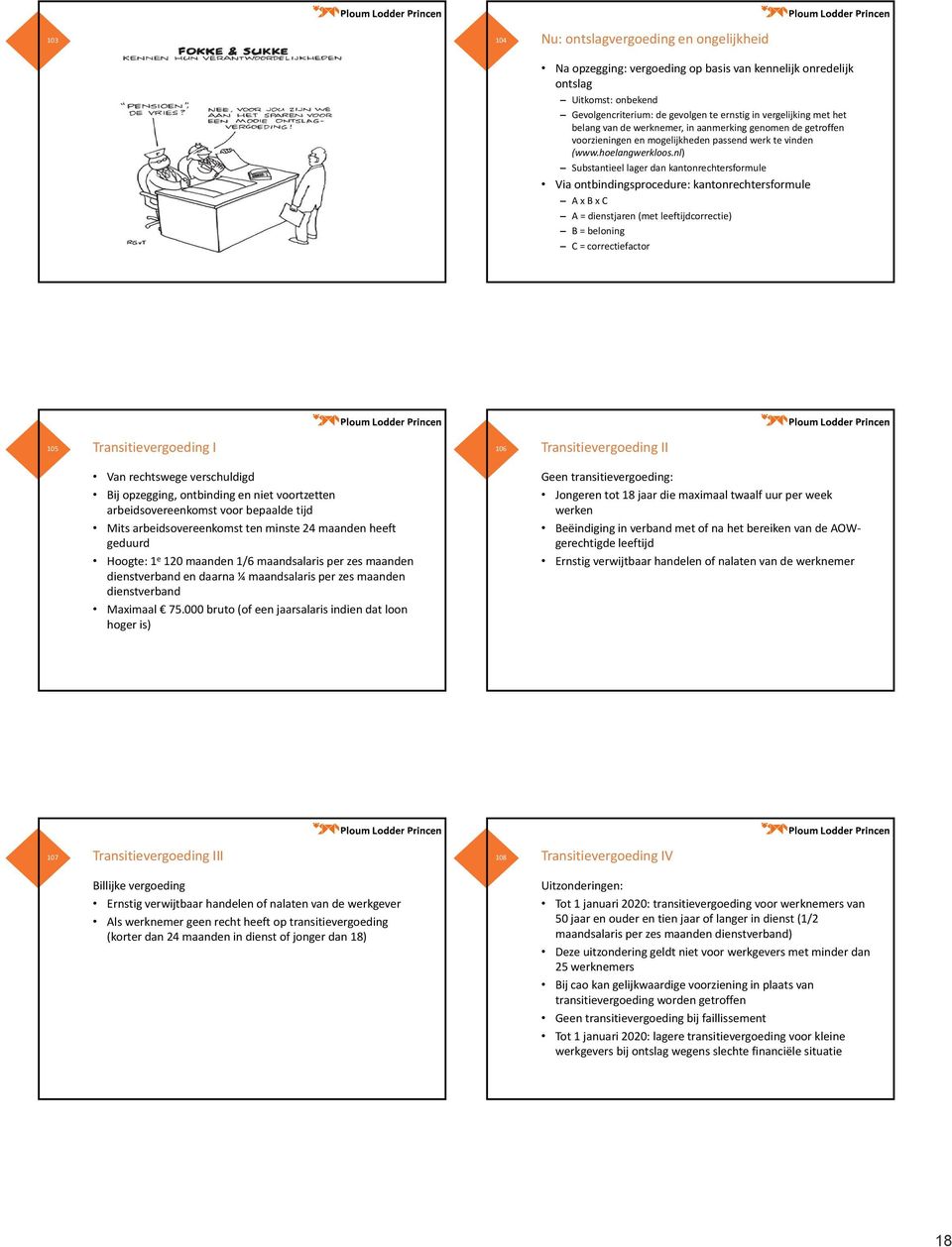 nl) Substantieel lager dan kantonrechtersformule Via ontbindingsprocedure: kantonrechtersformule A x B x C A = dienstjaren (met leeftijdcorrectie) B = beloning C = correctiefactor 105