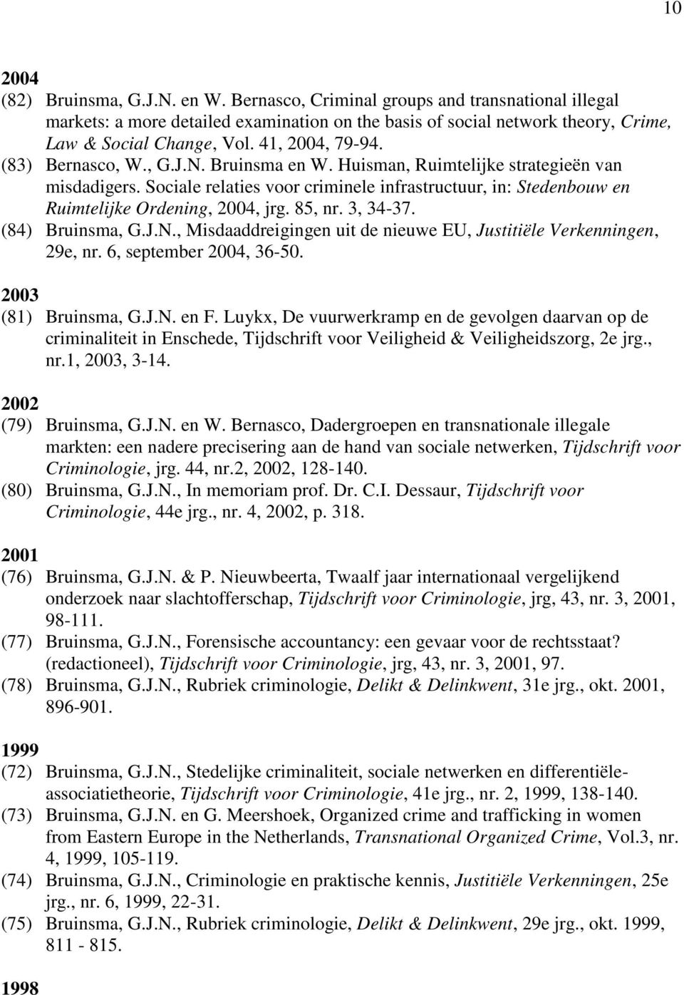 Sociale relaties voor criminele infrastructuur, in: Stedenbouw en Ruimtelijke Ordening, 2004, jrg. 85, nr. 3, 34-37. (84) Bruinsma, G.J.N.