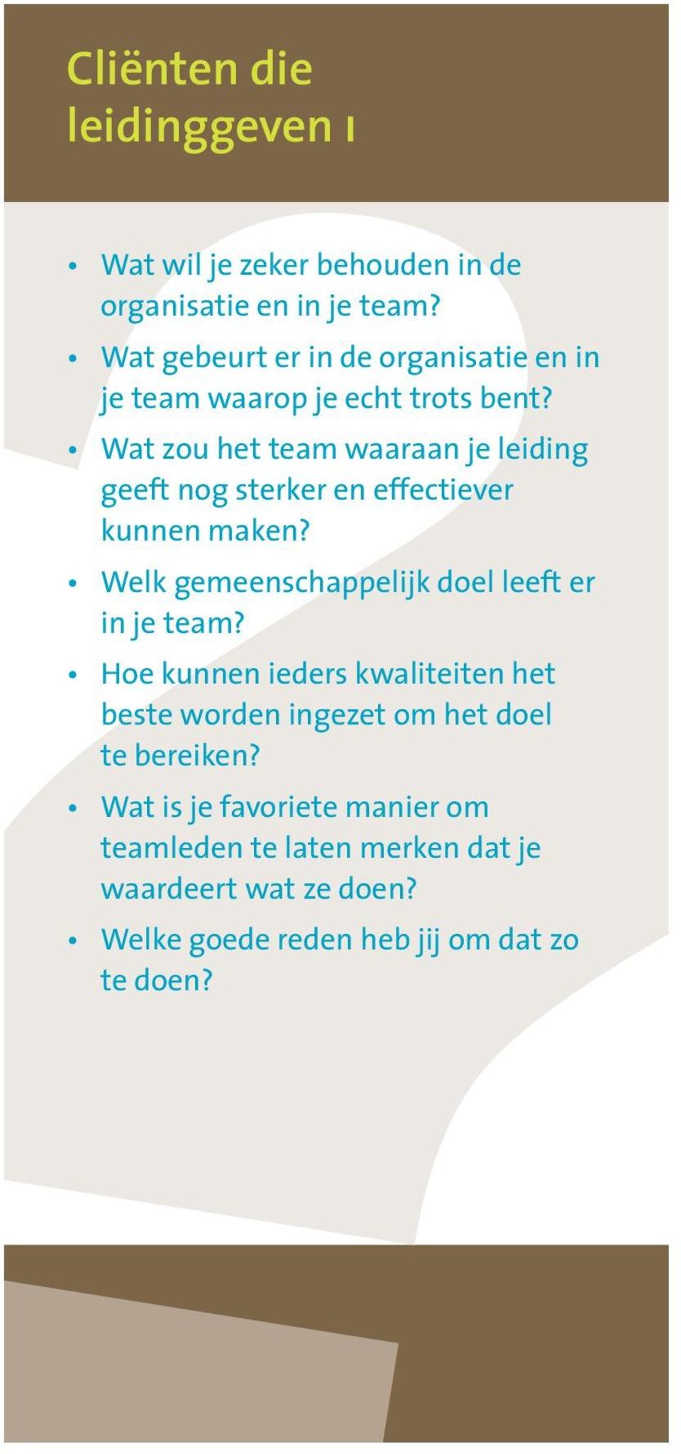 Wat zou het team waaraan je leiding geeft nog sterker en effectiever kunnen maken?